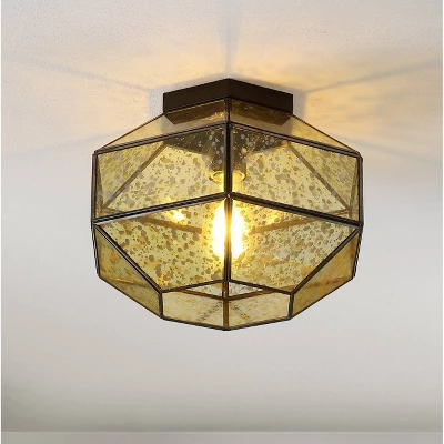 12.5" 1-Light Evelyn Vintage Farmhouse Iron/Glass LED Flush Mount Oil Rubbed Bronze - JONATHAN Y 1 12.5" 1-Light Evelyn Vintage Farmhouse Iron/Glass LED Flush Mount Oil Rubbed Bronze - JONATHAN Y