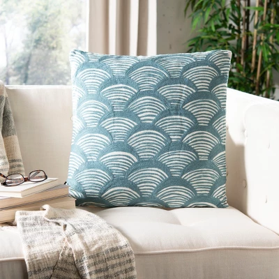 Milla Pillow - Beige/Blue - 20" X 20" - Safavieh 1 Milla Pillow - Beige/Blue - 20" X 20" - Safavieh