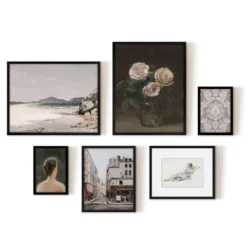 Americanflat 6 Piece Vintage Gallery Wall Art Set - Three Pink Roses, Brazillian Beachscape Street Corner Reclining Woman By Maple + Oak -Home Decor Series Store GUEST edfcc7d5 71bc 468c aa9d 683bbbf9c33a