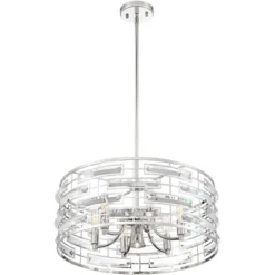Possini Euro Design Smart Polished Nickel Chandelier 20" Wide Modern Drum Clear Crystal 6-Light Fixture For Dining Room House Foyer Kitchen Island -Home Decor Series Store GUEST eea2daa1 4b4d 429b a960 e11c0fbab734