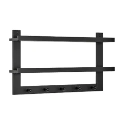 29" X 16" 2 Tier Ledge Wall Shelf Organizer With Five Hanging Hooks Black - Danya B. -Home Decor Series Store GUEST ef8bf05a eaa4 4442 895a dccf9c6cc602
