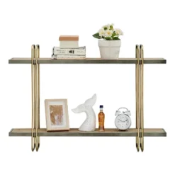 32.3" X 22" 2 Tier Metal And Wood Hanging Bracket Wall Mounted Shelf Gold - Danya B. 16 32.3" X 22" 2 Tier Metal And Wood Hanging Bracket Wall Mounted Shelf Gold - Danya B. -Home Decor Series Store GUEST f01cea3c 6a10 46ec ace7 ee75c5c92255