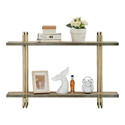 32.3" X 22" 2 Tier Metal And Wood Hanging Bracket Wall Mounted Shelf Gold - Danya B. 6 32.3" X 22" 2 Tier Metal And Wood Hanging Bracket Wall Mounted Shelf Gold - Danya B. - Image 6
