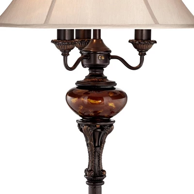 Barnes And Ivy Traditional Floor Lamp 4-Light 63" Tall Lush Bronze Tortoise Glass Font Bell Shade For Living Room Reading Bedroom Office 4 Barnes And Ivy Traditional Floor Lamp 4-Light 63" Tall Lush Bronze Tortoise Glass Font Bell Shade For Living Room Reading Bedroom Office - Image 4