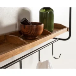 24" X 15" Oddell Wood Wall Shelf With Hooks Rustic Brown - Kate & Laurel All Things Decor -Home Decor Series Store GUEST f8c721d9 07fd 47c7 8c4f 09375a47bce3