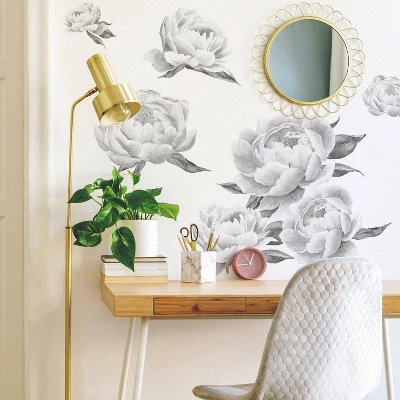 Peonies Peel And Stick Giant Wall Decal Black - RoomMates 2 Peonies Peel And Stick Giant Wall Decal Black - RoomMates - Image 2