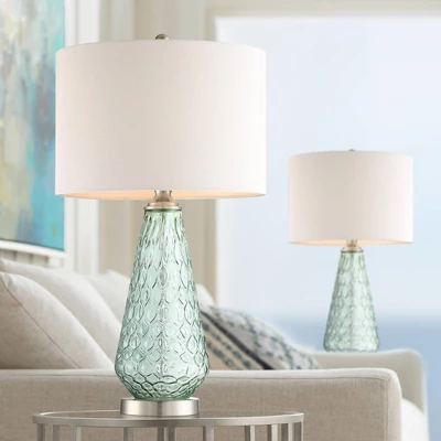 360 Lighting Julia 26 3/8" Tall Modern Coastal Table Lamps Set Of 2 Seafoam Green Glass Living Room Bedroom Bedside Nightstand House Off-White Shade 1 360 Lighting Julia 26 3/8" Tall Modern Coastal Table Lamps Set Of 2 Seafoam Green Glass Living Room Bedroom Bedside Nightstand House Off-White Shade