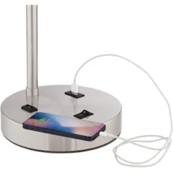 360 Lighting Colby Modern Desk Lamps 21" High Set Of 2 Brushed Nickel With USB And AC Power Outlet In Base White Linen Drum Shade For Bedroom Office -Home Decor Series Store GUEST fad606be 1699 4c79 95f7 0fb64c518c55