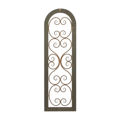 Wood Scroll Arched Window Inspired Wall Decor With Metal Scrollwork Relief Brown - Olivia & May 5 Wood Scroll Arched Window Inspired Wall Decor With Metal Scrollwork Relief Brown - Olivia & May - Image 5