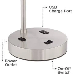 360 Lighting Colby Modern Desk Lamps 21" High Set Of 2 Brushed Nickel With USB And AC Power Outlet In Base White Linen Drum Shade For Bedroom Office -Home Decor Series Store GUEST fcefd692 8378 4100 92a6 08acbdd4e52a