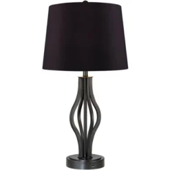 360 Lighting Heather Modern Industrial Table Lamps 25 3/4" High Set Of 2 Dark Iron With USB Charging Port Black Faux Silk Drum Shade For Bedroom Desk -Home Decor Series Store GUEST fd897293 983d 4176 ae20 94cefa4789d0