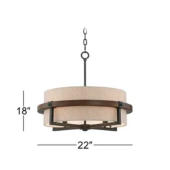 Possini Euro Design Bronze Wood Finish Pendant Chandelier 22" Wide Rustic Farmhouse Tan Fabric Drum 4-Light Fixture For Dining Room House -Home Decor Series Store GUEST fef36d3b d0fc 4db1 9dc9 ffe5d26747fe