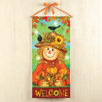 Collections Etc LED Lighted Hanging Welcome Fall Scarecrow Banner Multicolored 1 Collections Etc LED Lighted Hanging Welcome Fall Scarecrow Banner Multicolored
